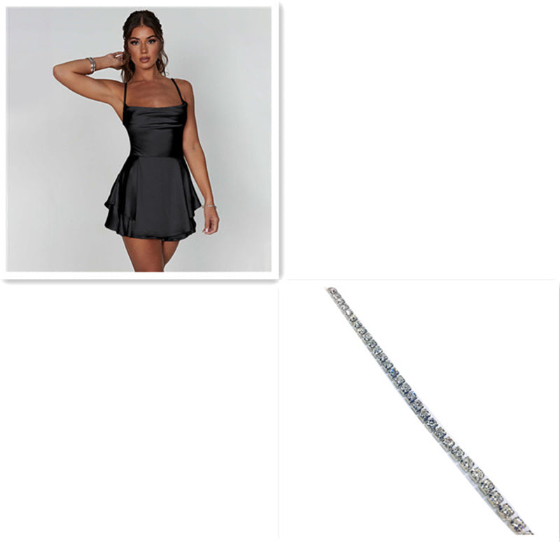 Sexy Suspender Skirt For Women Elegant Slim Strap Satin Backless Lace Up A-Line Short Dress Lady NommL