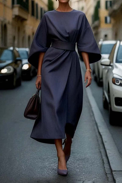 Loose Batwing Sleeve Dress Fashion Waist-tighted Solid Color Elegant Dresses For Women Clothing NommL
