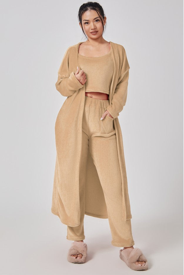 Cozy Pajama Set, 3 Piece Lounge Set, Cute Loungewear, Warm Suit Sets, Matching Set, Lounge Set, 3 Piece Pant Sets, Women Winter Dress NommL