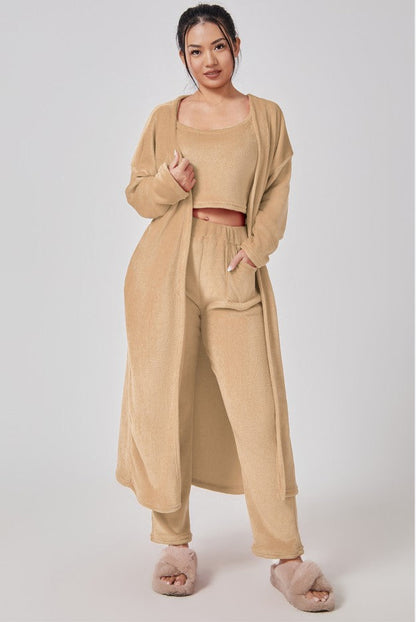 Cozy Pajama Set, 3 Piece Lounge Set, Cute Loungewear, Warm Suit Sets, Matching Set, Lounge Set, 3 Piece Pant Sets, Women Winter Dress NommL