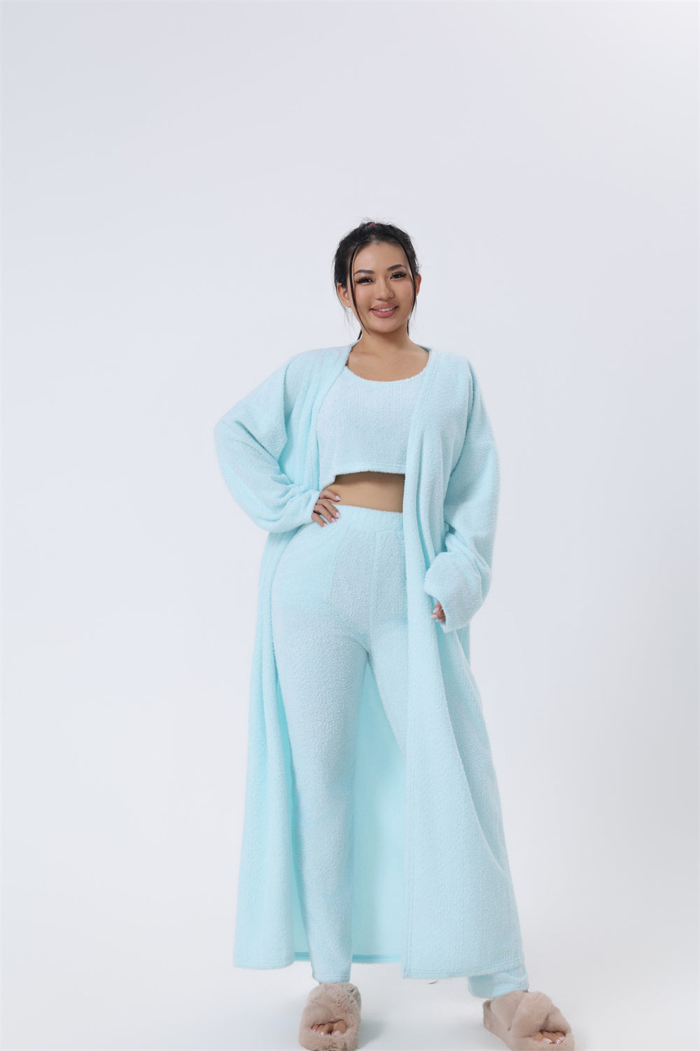 Cozy Pajama Set, 3 Piece Lounge Set, Cute Loungewear, Warm Suit Sets, Matching Set, Lounge Set, 3 Piece Pant Sets, Women Winter Dress NommL