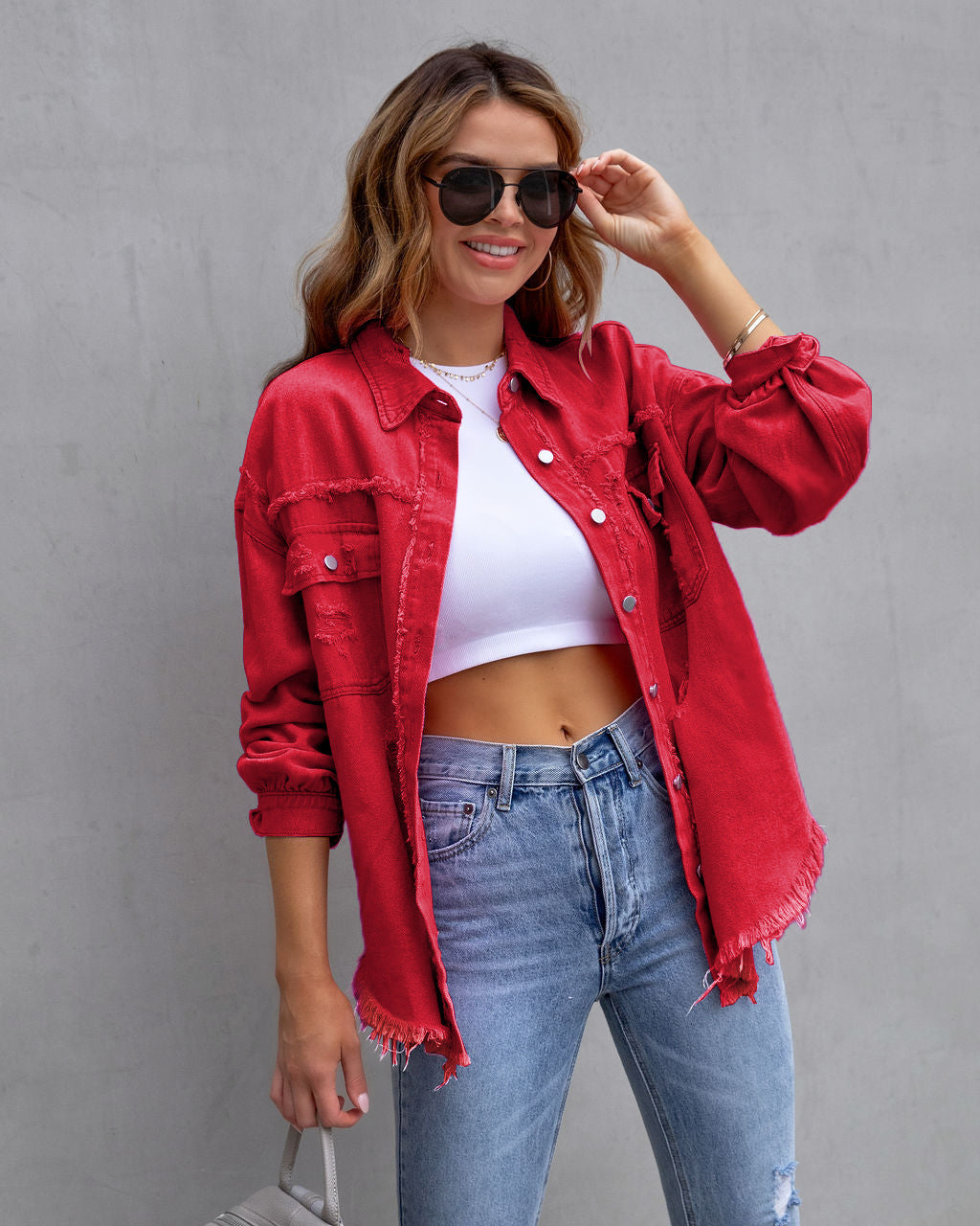 Fashion Ripped Shirt Jacket Female Autumn And Spring Casual Tops Womens Clothing NommL
