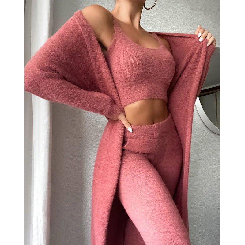 Cozy Pajama Set, 3 Piece Lounge Set, Cute Loungewear, Warm Suit Sets, Matching Set, Lounge Set, 3 Piece Pant Sets, Women Winter Dress NommL