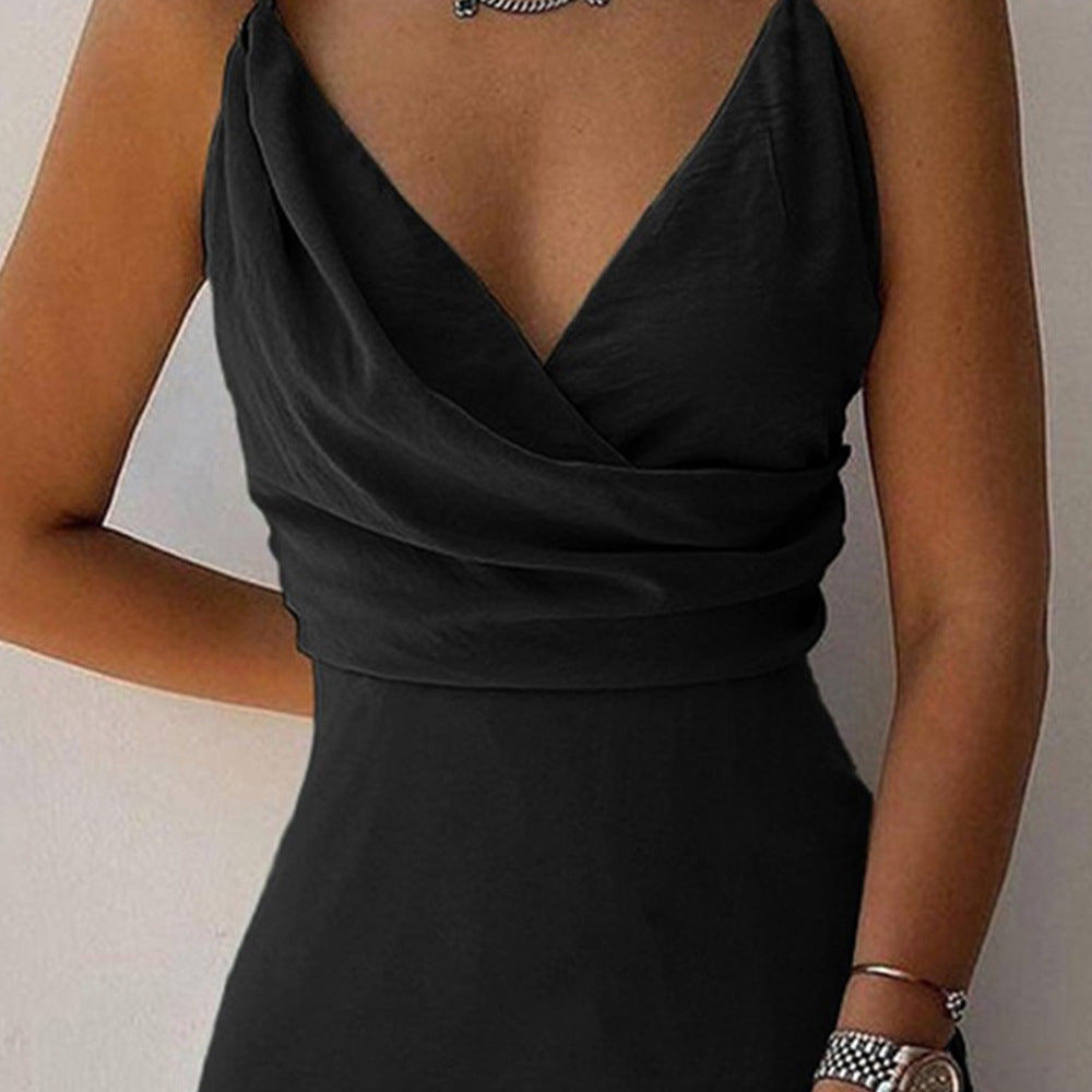 V-neck Slit Sling Dress Summer Fashion Sexy Slim Suspender Dresses For Women Clothing NommL