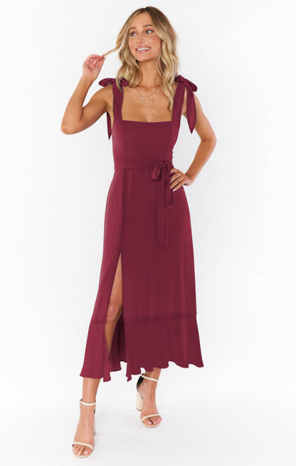 Temperament Suspender Split Dress With Lace-up Design Fashion Summer Ruffled Beach Dresses For Women NommL