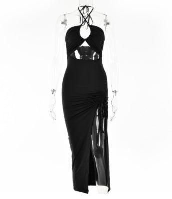Sexy Halterneck Lace-up Split Dress Summer Y2K Fashion Party Baech Long Dresses For Womens Clotjing NommL