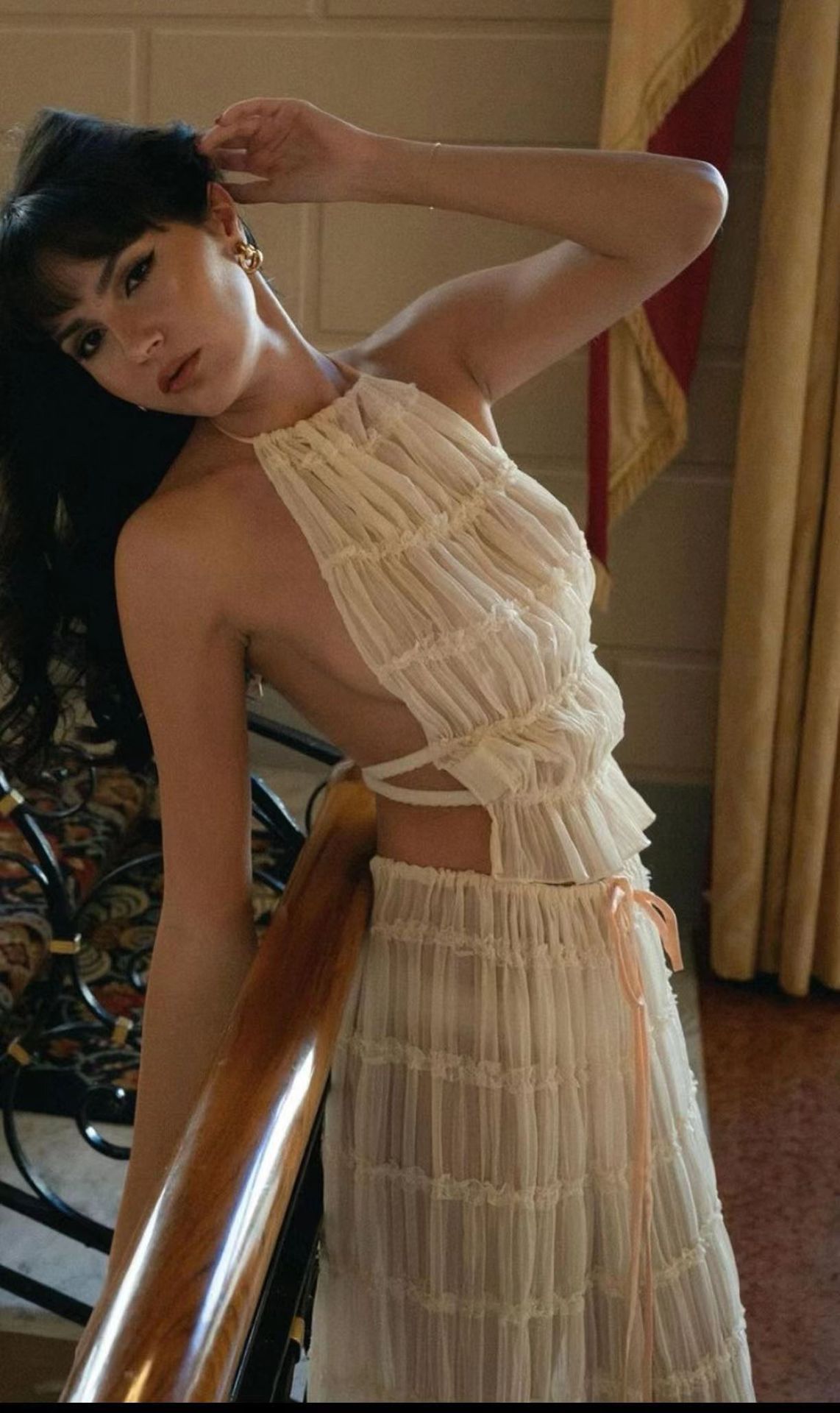 Summer Boho 2-Piece Set: Halter Crop Top & High-Waisted Pleated Maxi Skirt NommL