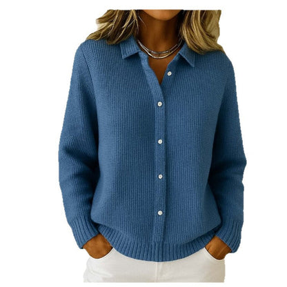 Casual Fashion Button Knitted Lapel Sweater For Women Long Sleeve Knitted Sweaters Tops Winter Jumper NommL