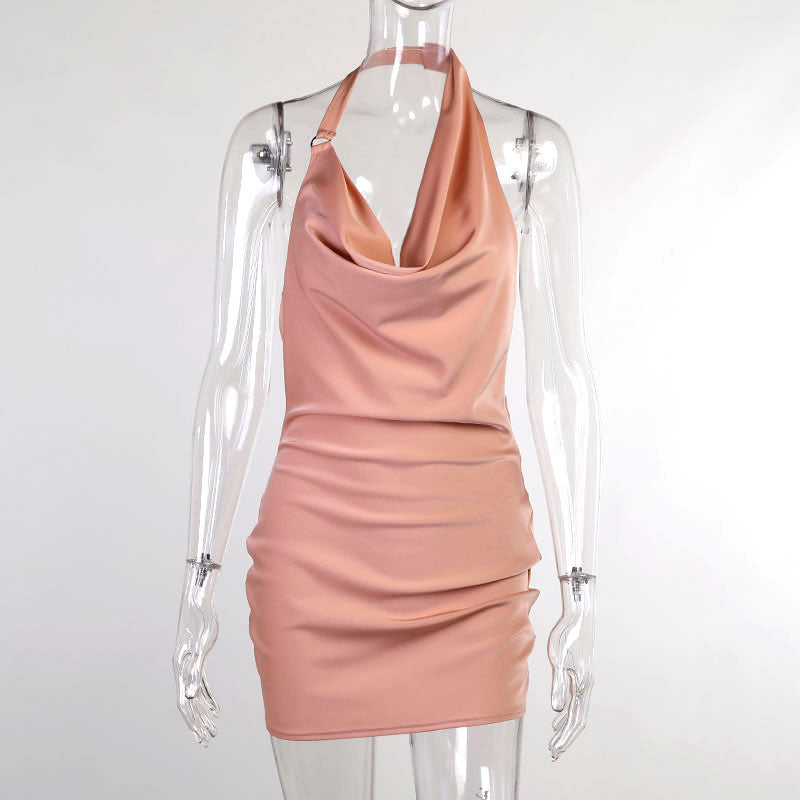 Satin Party Dress V Neck Backless Mini Sleeveless Summer Party Dress NommL