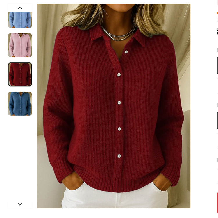 Casual Fashion Button Knitted Lapel Sweater For Women Long Sleeve Knitted Sweaters Tops Winter Jumper NommL