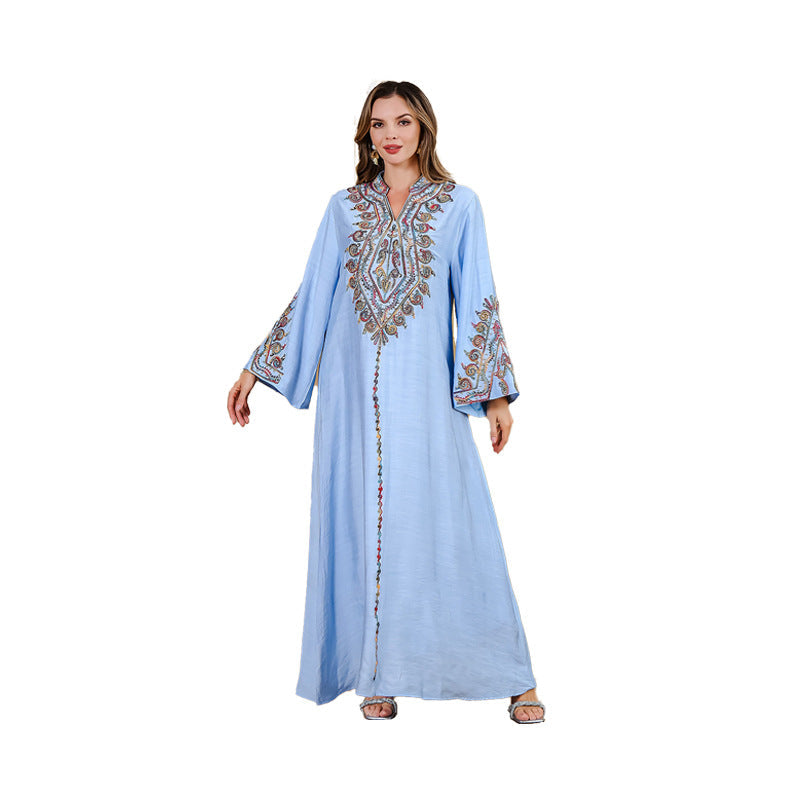 Rope Embroidered Robe Gown Elegant Dress NommL