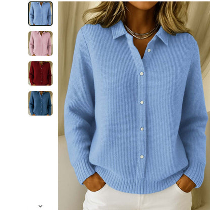 Casual Fashion Button Knitted Lapel Sweater For Women Long Sleeve Knitted Sweaters Tops Winter Jumper NommL