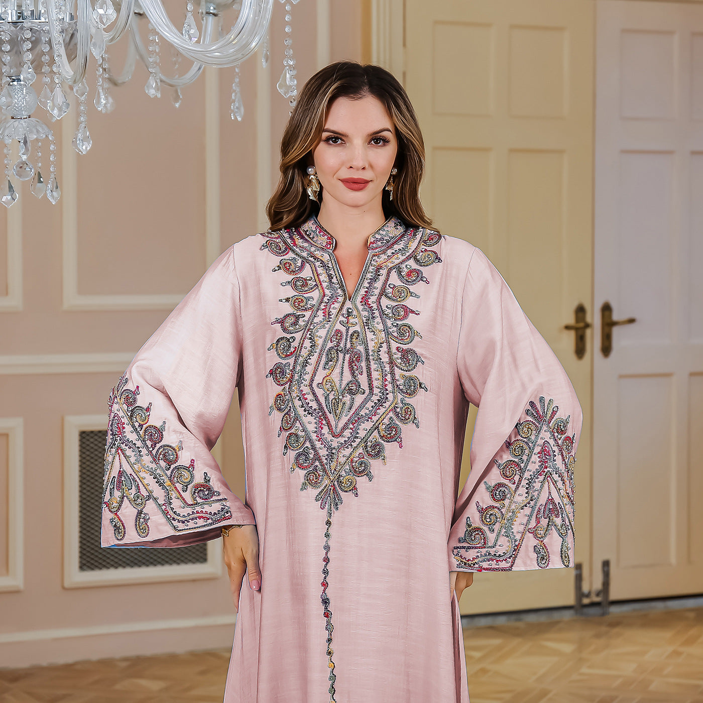 Rope Embroidered Robe Gown Elegant Dress NommL
